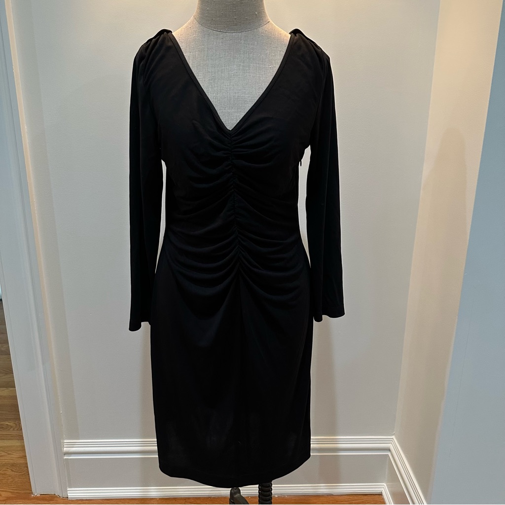 St John Black Ruched Dress Size 10